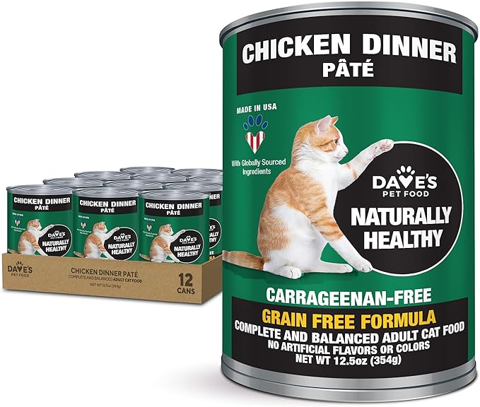 Dave's Pet Food Grain Free Wet Canned Cat Food Pate(Chicken), Made in USA Naturally Healthy, Wheat & Gluten-Free, 12.5 oz Cans (12 Pack)