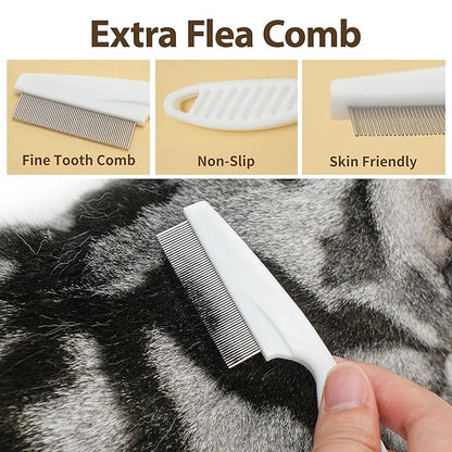 Soft Cat Brush for Indoor Cats Shedding with Protective Case, Flea Comb Included, Self-Cleaning Slicker Brush for Cats, Sensitive Cat Pet Hair Removal Tools Grooming Supplies
