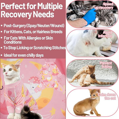 QBLEEV Cat Onesie for Cats After Surgery, Sticky Hair Cat Pajamas for Cats Only, Recovery Suit Shirt for Male Female, Full Body Long Sleeve Surgical Bodysuit, Stop Licking & Shedding