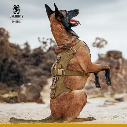 OneTigris Escape Proof Dog Harness, No Pull Dog Harness with Handles, Tactical Multi-Use Support Dogs Harnes for Large Dogs Everyday Wear Walking Hiking Training (Brown, X-Large)