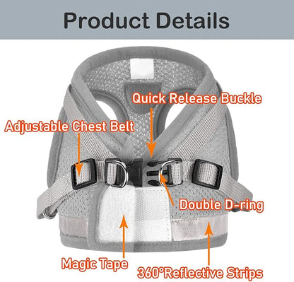 Cat Harnesses and Puppy Harness with Leashes Set, Escape Proof Cat Harness, Adjustable Reflective Soft Mesh Vest Fit Puppy Kitten Rabbit Ferrets's Outdoor Harness(greyXL)