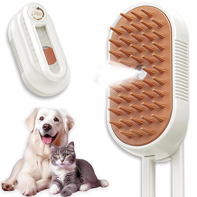 Cat Brush Cat Steam Brush Rechargeable Steamy Pet Grooming For Shedding, Water Spray Massage Brushs, Dog Hair Removal Self Cleaning Brushs Steamer Wet Spa Comb (White)