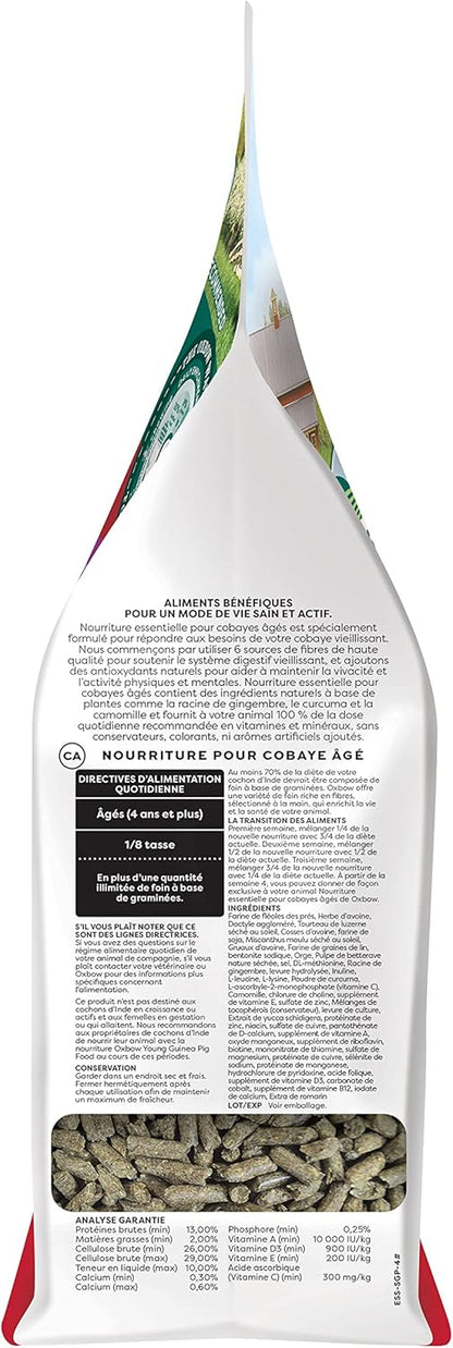 Oxbow Essentials Senior Guinea Pig Food, Made Alfalfa for Guinea Pig, Pet Food Pellets with Vitamin C, Small Animal Pet Products, Made in USA, High Fiber, 4 lb. Bag