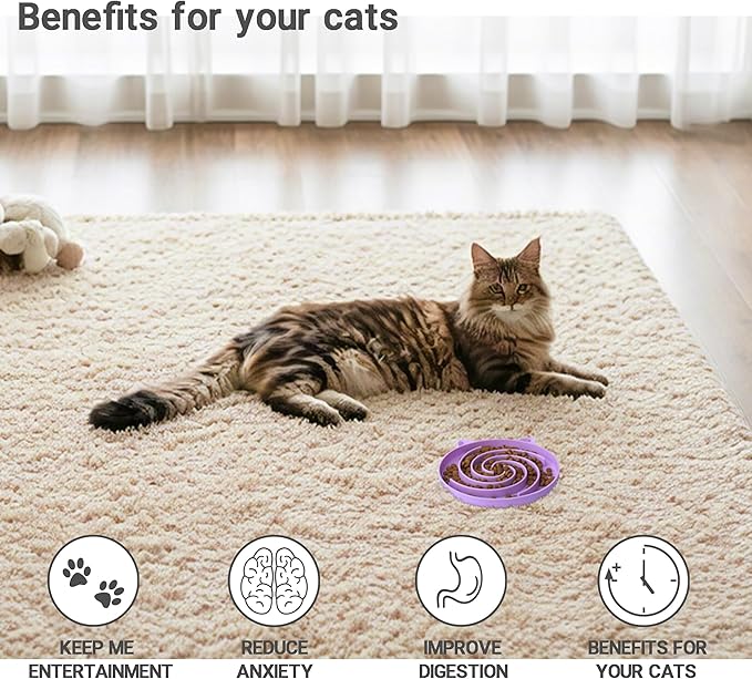 Slow Feeder Cat Bowl, Easy to Clean Silicone Bowl, Ideal for Dry and Wet Food (Purple and Pink)