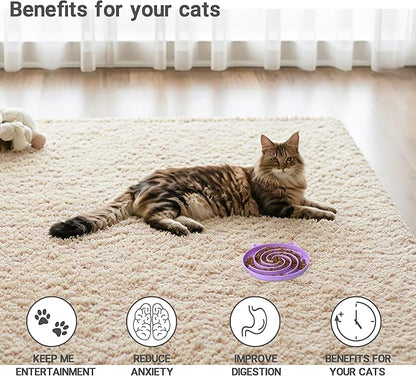 Slow Feeder Cat Bowl, Easy to Clean Silicone Bowl, Ideal for Dry and Wet Food (Purple and Pink)