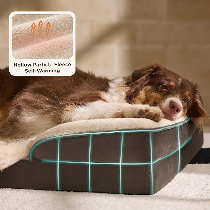 Bedsure Self Warming Orthopedic Dog Beds Large Sized Dog - Washable Large Dogs Bed Waterproof, Big Comfort Dogs Couch Sofa with Removable Cover, Supportive Foam Pet Bed with Nonskid Bottom, Brown