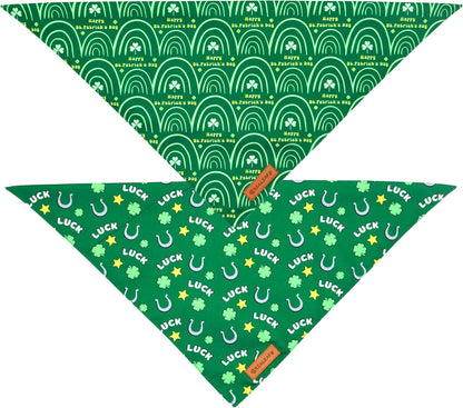 Realeaf St. Patrick's Day Dog Bandanas 2 Pack, Reversible Green Dog Scarf for Boy and Girl, Premium Durable Fabric, Holiday Bandana for Medium and Large Dogs Pets (Large)
