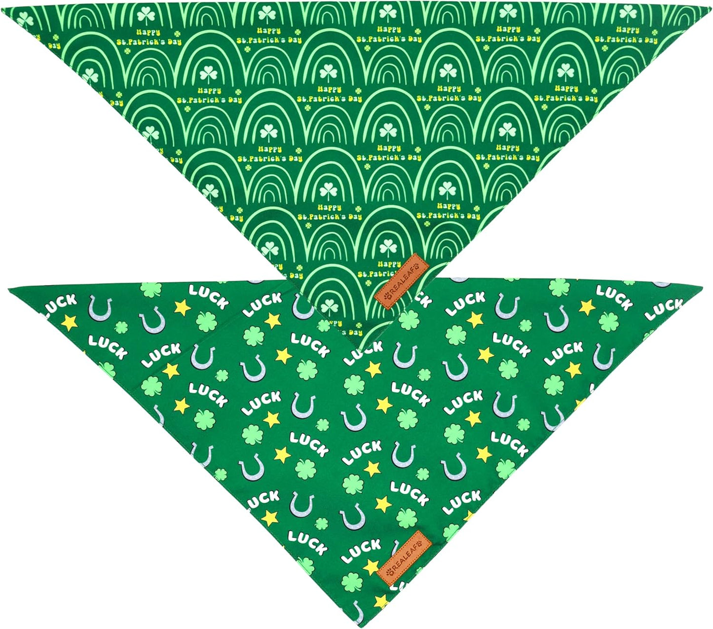 Realeaf St. Patrick's Day Dog Bandanas 2 Pack, Reversible Green Dog Scarf for Boy and Girl, Premium Durable Fabric, Holiday Bandana for Large and Extra Large Dogs Pets (X-Large)