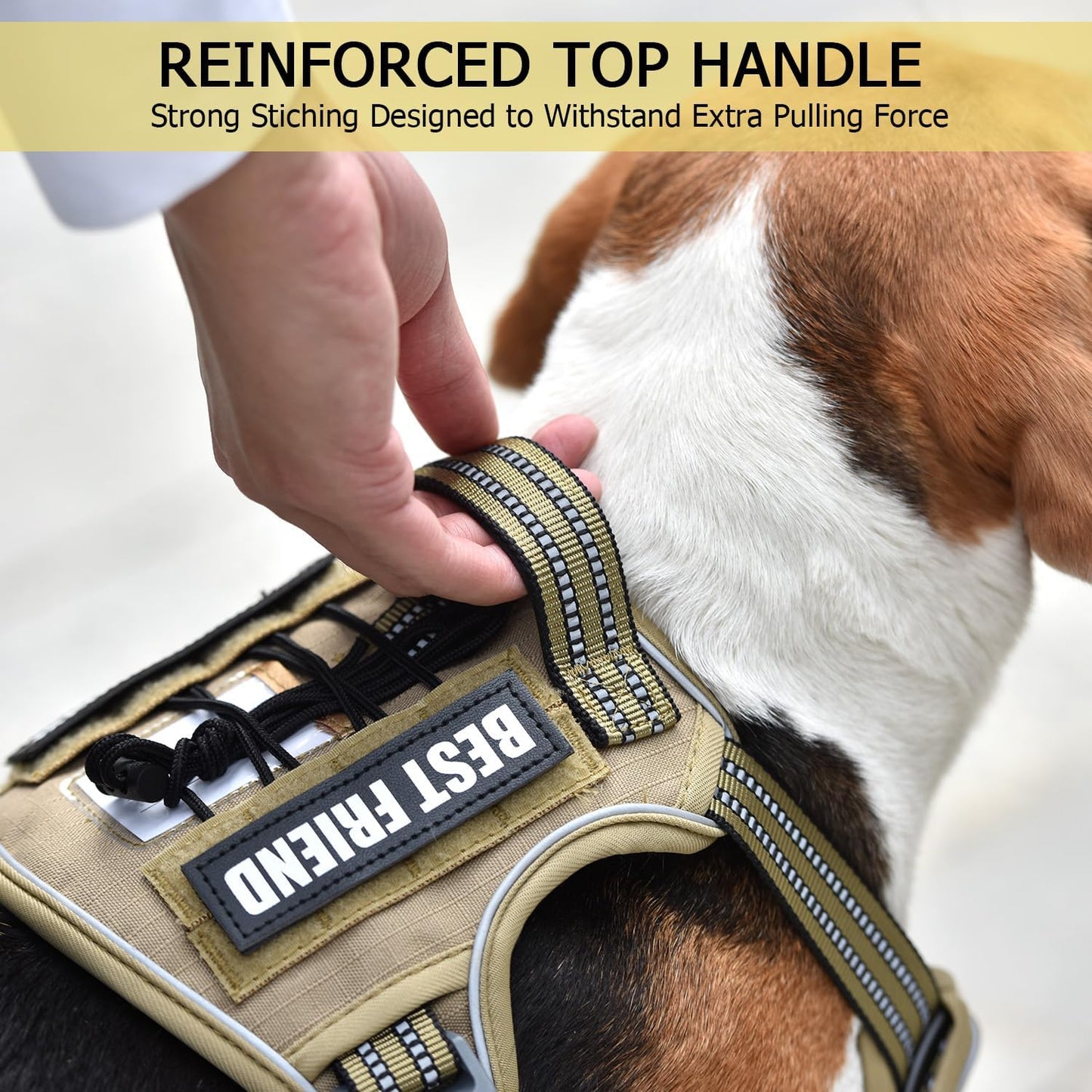 PET MARVEL Tactical Dog Harness for Medium Size, No Pull Military Dog Vest with Easy Control Handle, Molle Hoop & Loop, Adjustable Reflective Reinforced Stich for Walking Training, Brown