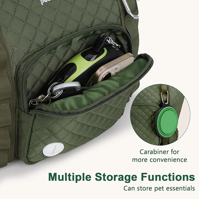 Pecute Dog Purse Carrier, Dog Carrier with Pockets for Small Dogs, Fits Dogs 5.5 lbs to 11 lbs, Cat and Puppies Tote Bag, Outing, Travel, Vet, Green