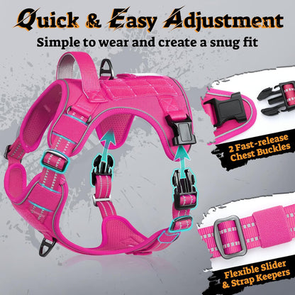 rabbitgoo Dog Harness Small Sized No Pull, Tactical Service Pet Vest with Molle and Control Handle, Adjustable and Reflective Military Harness for Easy Walking and Training, Rose Red, S