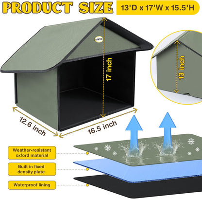 Dreyoo 1 Pack Outdoor Cat Feeding Station for Food & Water, Weatherproof Outdoor Kitty Dining Room Cat Shelter for Stray, Feral Cats and Community Cats, 13”d x 17”w x 15.5'h (Dark Green)