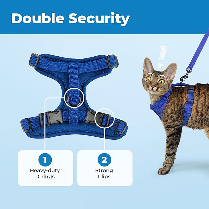 Voyager Escape Proof Cat Harness and Leash Set with Reflective Stitching, Neoprene Handle 5ft - Supports Small, Medium and Large Cats, Kittens for Walking by Best Pet Supplies - Royal Blue, S