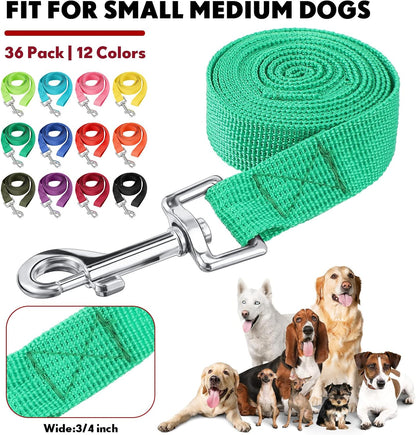 Hillban 36 Pcs Dog Leash Bulk 5 ft Multicolored Puppy Training Leash Slip Pet Traction Nylon Rope for Small Medium Dogs Agility, Yard, Camping, Backyard Play(12 Colors)