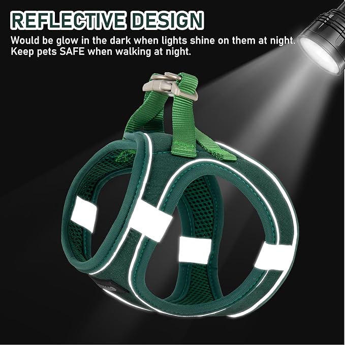GAMUDA Small Pet Harness Collar and Leash Set, Step in No Chock No Pull Linen Fabric Soft Mesh Dog Vest Harnesses Reflective for Dogs Puppy Cats Kitten Rabbit (Green, L)