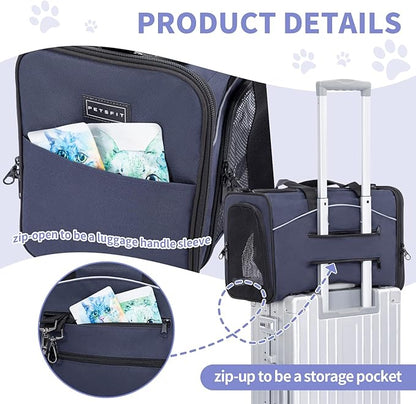 Petsfit Airline Approved Pet Carrier for Small Dogs & Cats, 18x8x11 TSA Approved Carrier, with Removable Dual-Sided Padding (2-Way Placement) - Fits Under Most Airplane Seats, Escape Proof (Navy)