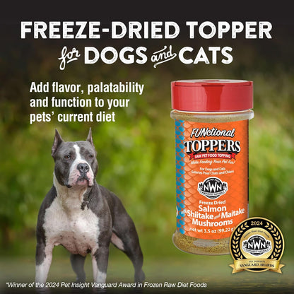 Northwest Naturals Freeze-Dried Salmon, Shiitake & Maitake Mushrooms Functional Topper - for Dogs & Cats - Healthy, Limited, Human Grade Ingredients, All Natural, Made in USA, 3.5 Oz (Pack of 1)