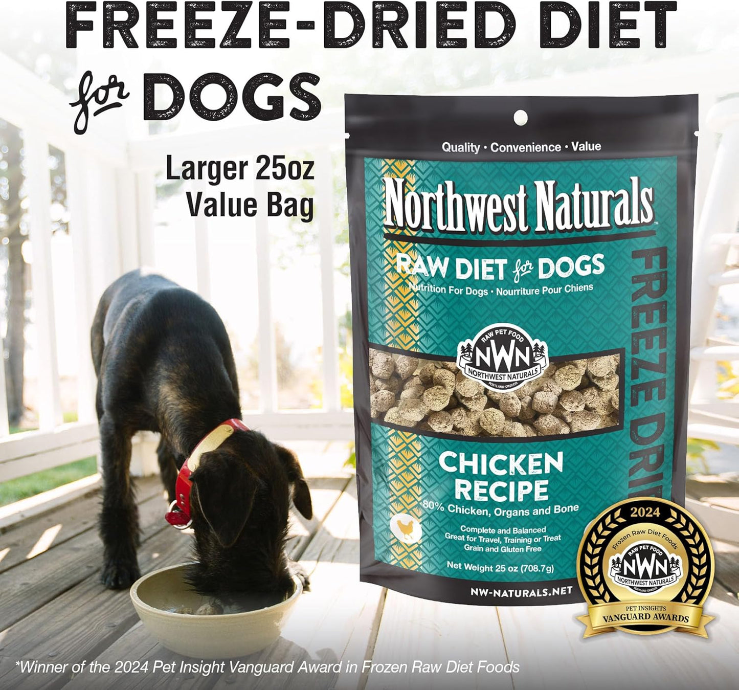 Northwest Naturals Freeze-Dried Chicken Dog Food - Bite-Sized Nuggets - Grain-Free, High-Protein, Raw Diet, Human-Grade Ingredients, All Natural, Healthy & Nutritious, Proudly Made in USA, 25 Oz