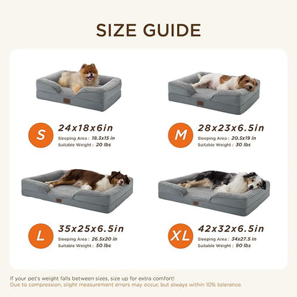 Bedsure Self Warming Orthopedic Dog Bed Medium Size Dogs - Washable Medium Dog Bed Waterproof, Comfort Pet Couch with Removable Cover, Supportive Foam Pets Sofa with Nonskid Bottom, Grey