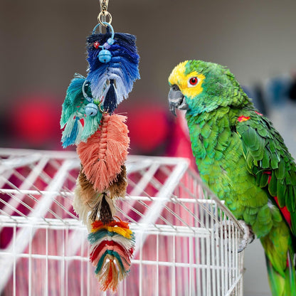 Bird Toys, Multicolor Rope Chew Toy with Metal Hook and Bells, Parakeet Toys, Bird Cage Accessories for Budgies, Cockatiels, Lovebirds, Green Cheeks, Small to Medium Birds