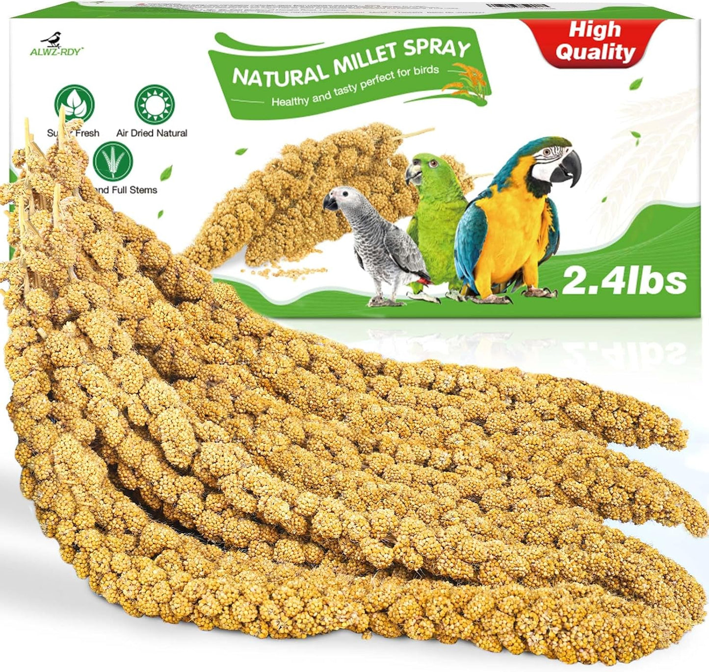 Millet for Birds 2.4LB, Natural Sun-Dried Millet Spray for Birds Seed No Stems Only Edible Tops for Parakeet, Budgies, Finches, Cockatiels, Parrots, Lovebird, Hamster and Other Pet Birds Bird Treat