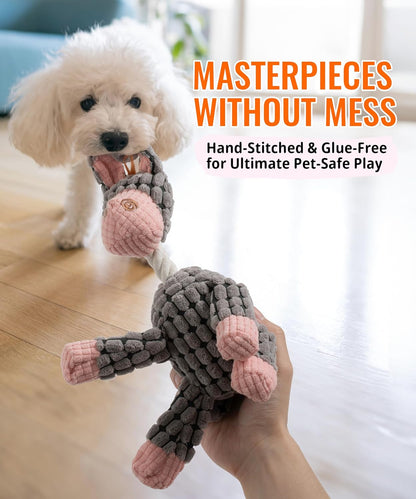 Squeaky Plush Dog Toys - Adorable Animal Designs with Soft Cotton Filling, Cute Stuffed Dog Chew Toys for Small, Medium Non-Aggressive Chewing Dogs Chewer (Grey - Donkey)