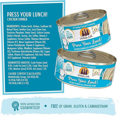 Weruva Wet Cat Food, Press Your Lunch with Chicken Pate, 5.oz Can, Pack of 8