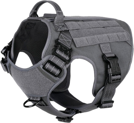 ICEFANG Tactical Dog Harness, X-Large Size,2X Metal Buckle,Working Dog MOLLE Vest with Handle,No Pulling Front Leash Clip,Hook and Loop Panel (Grey,XL (Pack of 1))