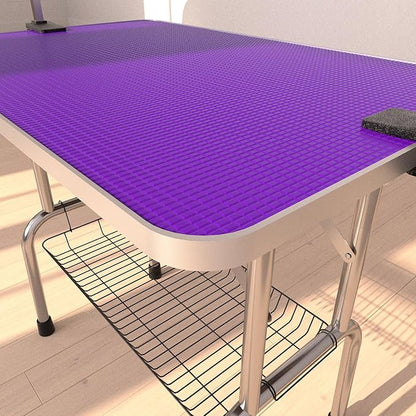 42" Dog Grooming Table Foldable Pet Grooming Tables with Adjustable Arm Noose Storage Mesh Tray Maximum Capacity Up to 330lbs Purple