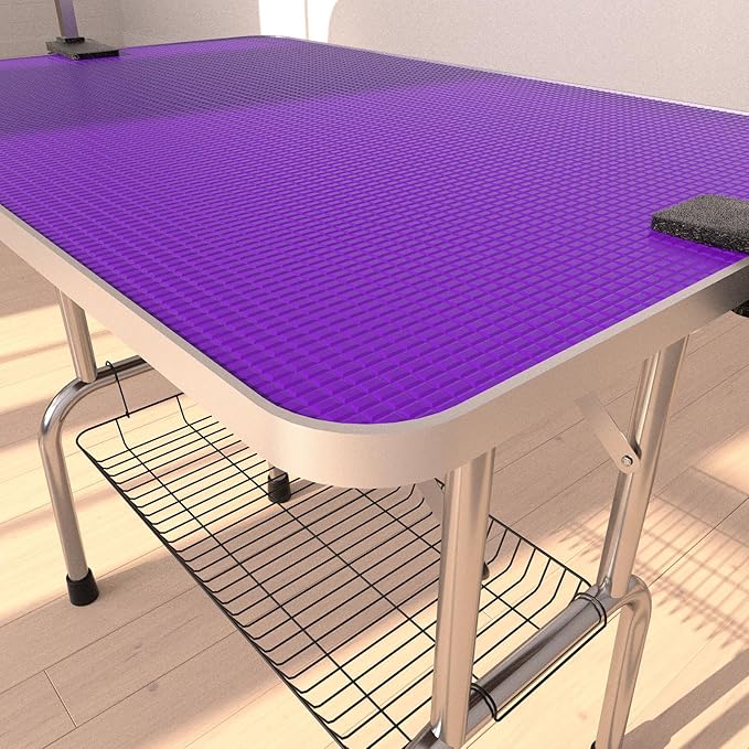 36" Dog Grooming Table Foldable Pet Grooming Tables with Adjustable Arm Noose Storage Mesh Tray Maximum Capacity Up to 330lbs Purple