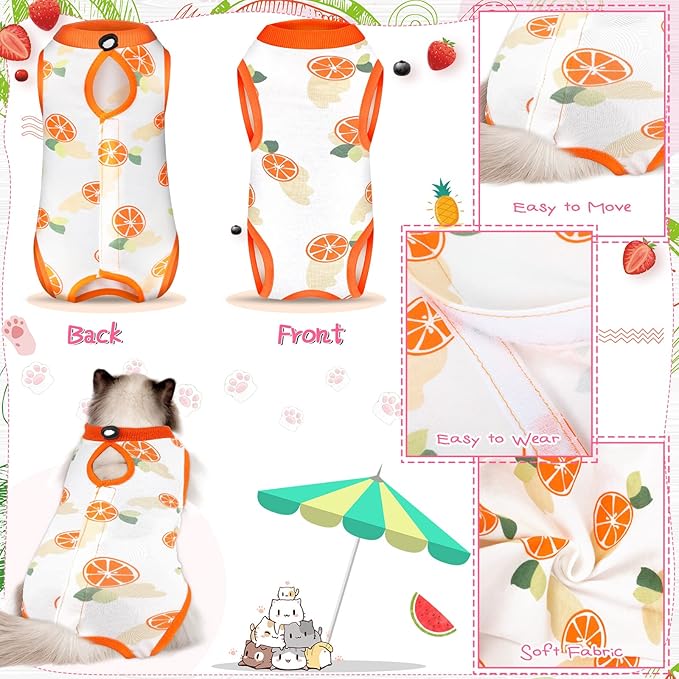 Nuanchu 3 Pieces Cat Recovery Suit Kitten Recovery Suit E-Collar Alternative for Cats and Dogs Abdominal Skin Anti Licking Pajama Clothes Sets(Large,Fruit Style,Colorful)