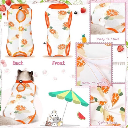 Nuanchu 3 Pieces Cat Recovery Suit Kitten Recovery Suit E-Collar Alternative for Cats and Dogs Abdominal Skin Anti Licking Pajama Clothes Sets(Large,Fruit Style,Colorful)