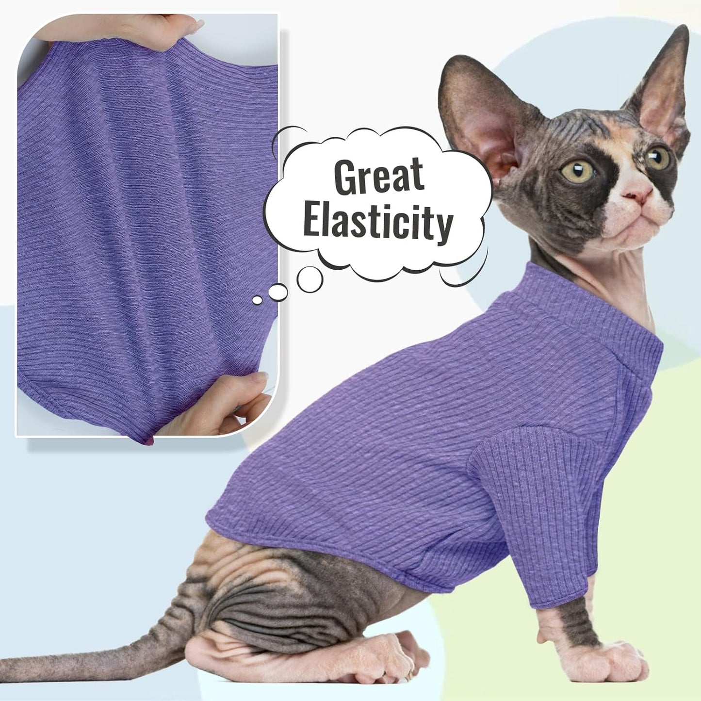 DENTRUN Sphynx Hairless Cats Shirt Pullover Kitten T-Shirts, Breathable Cat Wear Turtleneck Sweater Adorable Cat's Clothes Vest Pajamas Jumpsuit