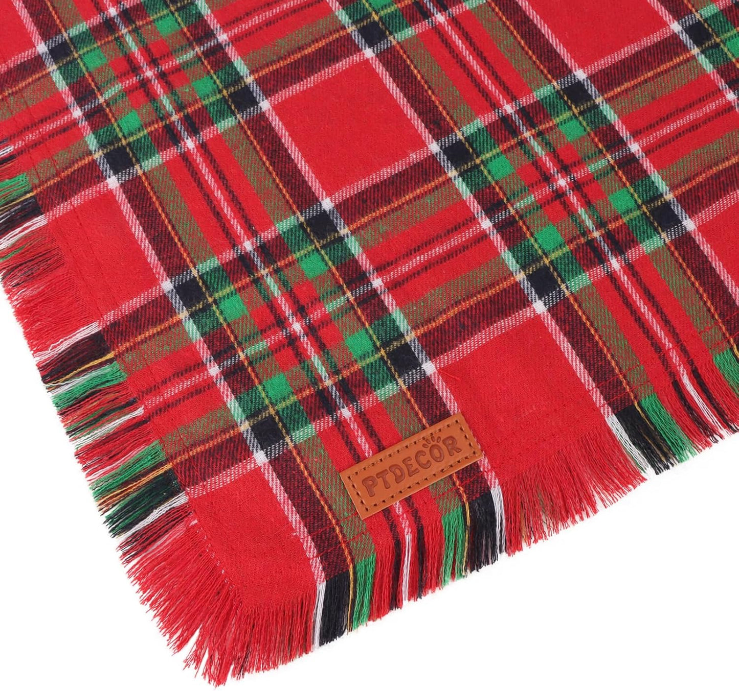 PTDECOR Christmas Dog Bandanas with Tassels Edges, 2 Pack Red Green Plaid Scarf Bib, Reversible Triangle Xmas Bandanas for Medium Large Dogs Pets (Large)