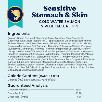 Solid Gold Salmon Dog Food for Sensitive Stomachs – Grain Free & Gluten Free Kibble w/Probiotics to Support Gut Health & Digestion - Sensitive Stomach Dog Food for All Ages – Nutrientboost™ – 3.75 LB