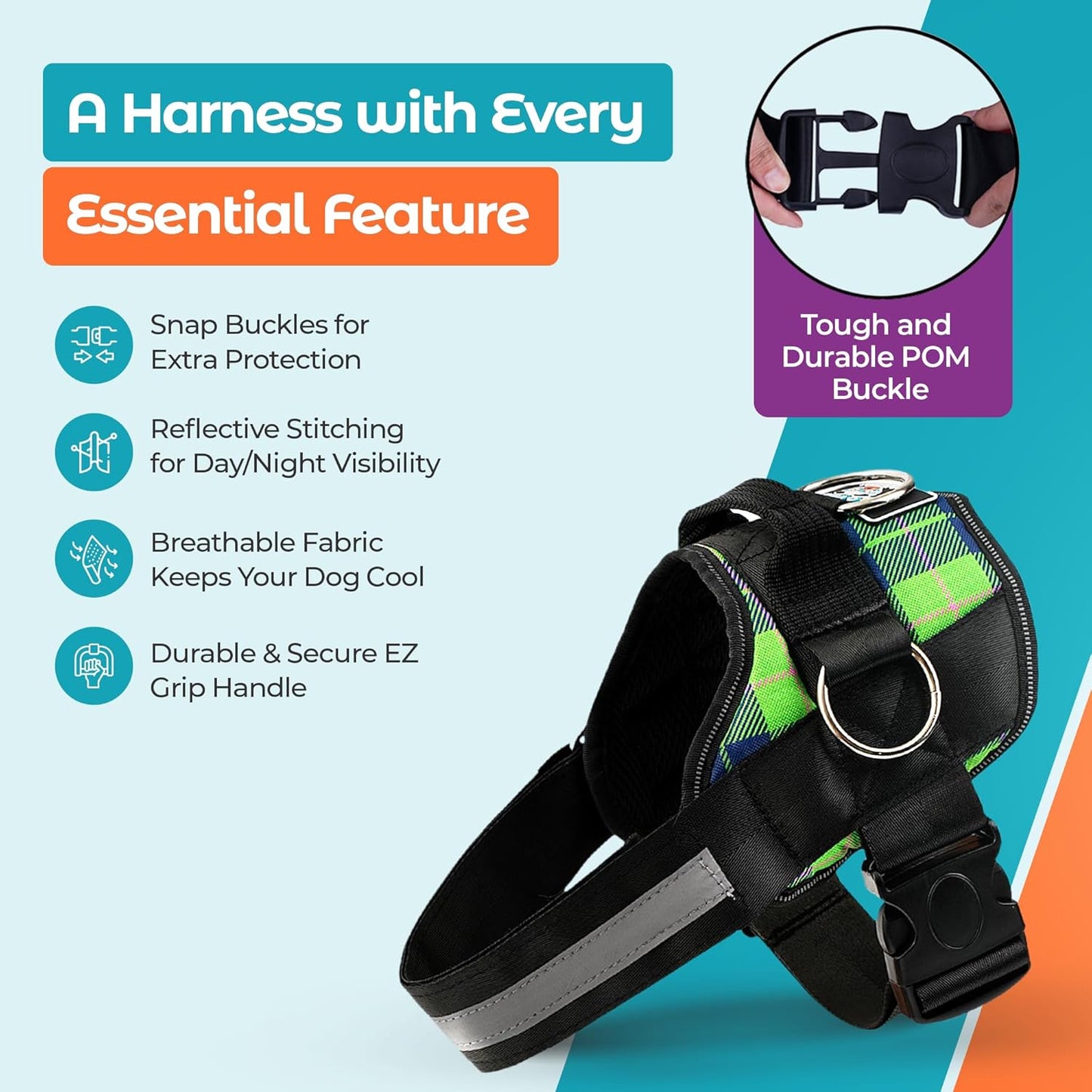 Joyride Basic Essential Dog Harness 1.0 - Small, Medium, Large Dogs, No-Pull Pet Vest with 3 Side Rings for Leash Placement, Adjustable for Training (Spring Plaid, 2XL)