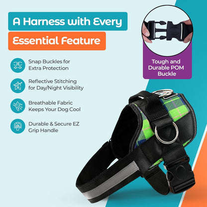 Joyride Basic Essential Dog Harness 1.0 - Small, Medium, Large Dogs, No-Pull Pet Vest with 3 Side Rings for Leash Placement, Adjustable for Training (Spring Plaid, 2XL)