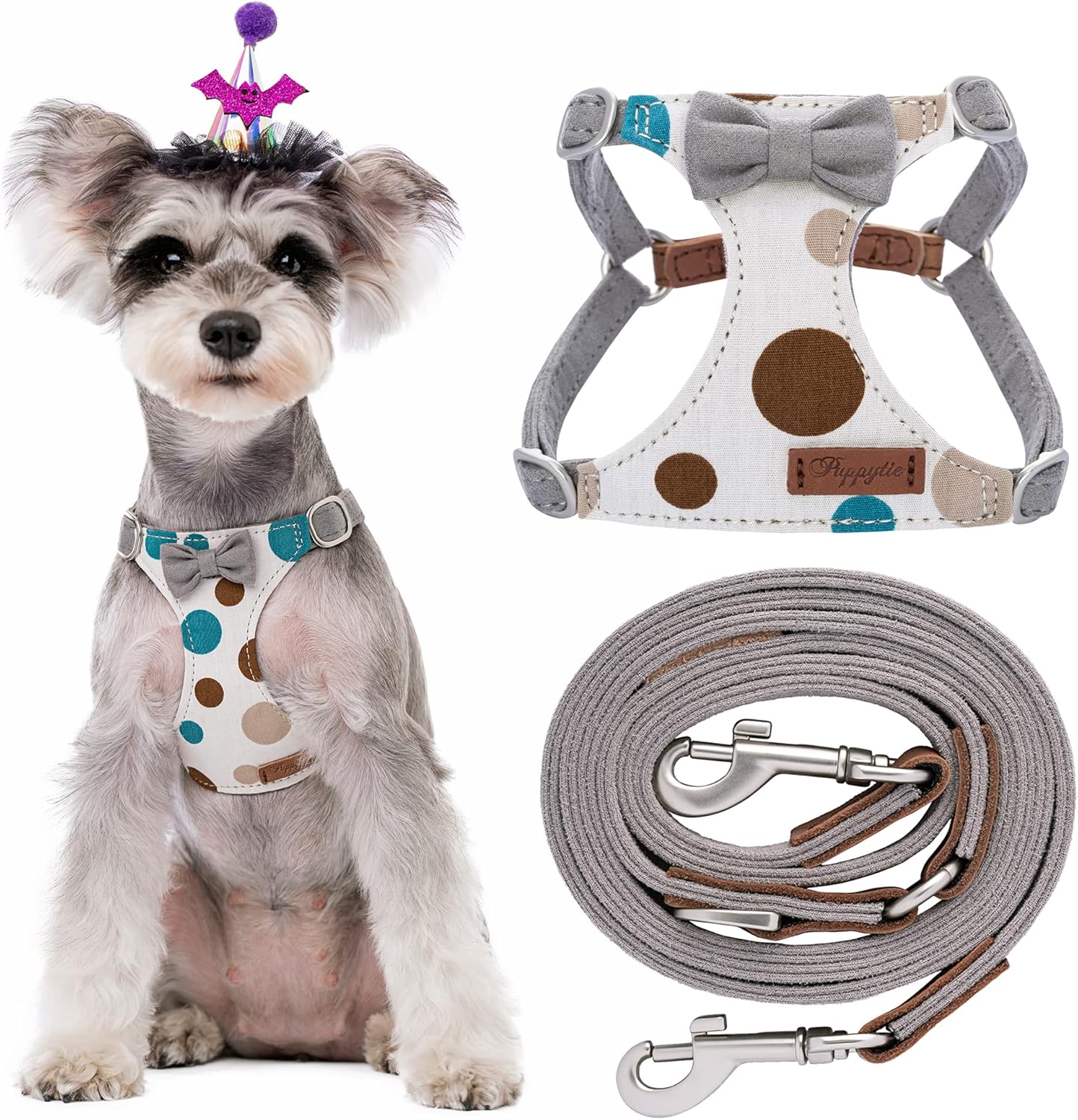 Puppytie No Pull Small Dog Harness with Multifunction Dog Leash,Lightweight Soft Adjustable No Choke Escape Proof Pet Harness Vest Pet Harness Vest,Smoke Grey,S