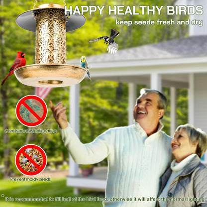 XDW-GIFTS Bird Feeder for Outdoors Solar Hanging Bird Feeder Bird House with Cardinal Feeder Large Capacity Metal Wild Bird Feeder for Garden Decor Unique Gifts & Patio Decor (Bronze, 8 INCH)
