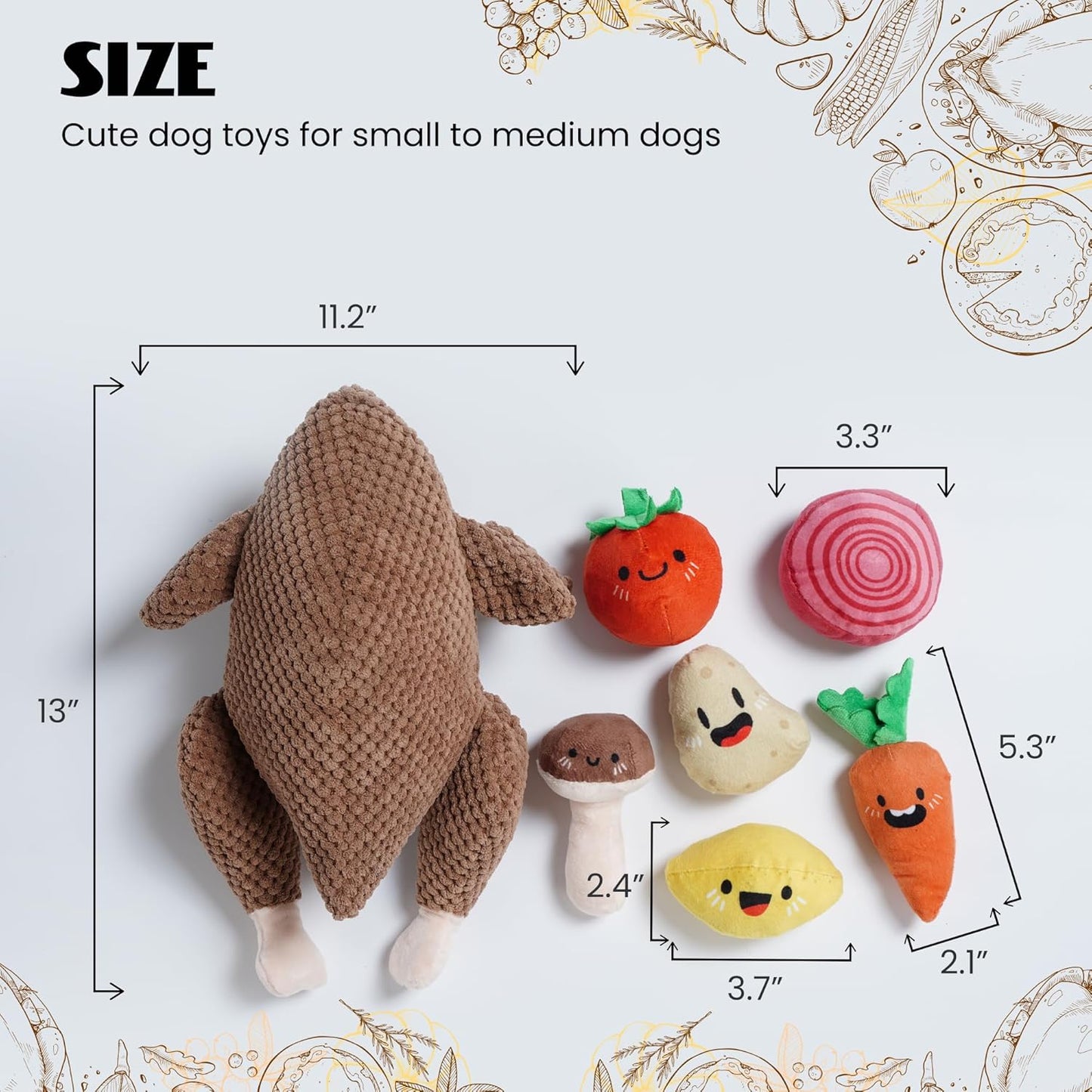 Nocciola 7 in 1 Thanksgiving Turkey Dog Toys, Squeaky Stuffed Soft Interactive Cognitive Enrichment Hide and Seek Dog Chew Toys for Large Medium Small Dogs, Cute Plush Pet Supplies 7 Packs