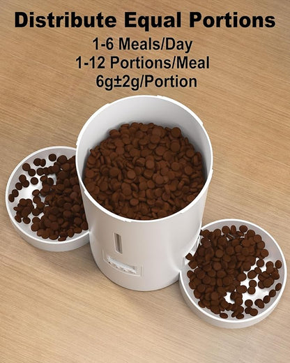 Dual Automatic Cat Feeder 2 Cats,6 Meals/Day,12 Portions/Meal,4.2L Dual Power Double Bowls Feeder,Dry Food Auto Pet Dispenser,10S Voice Record,Flexible Schedule Timer (White,Basic Dual Bowls)