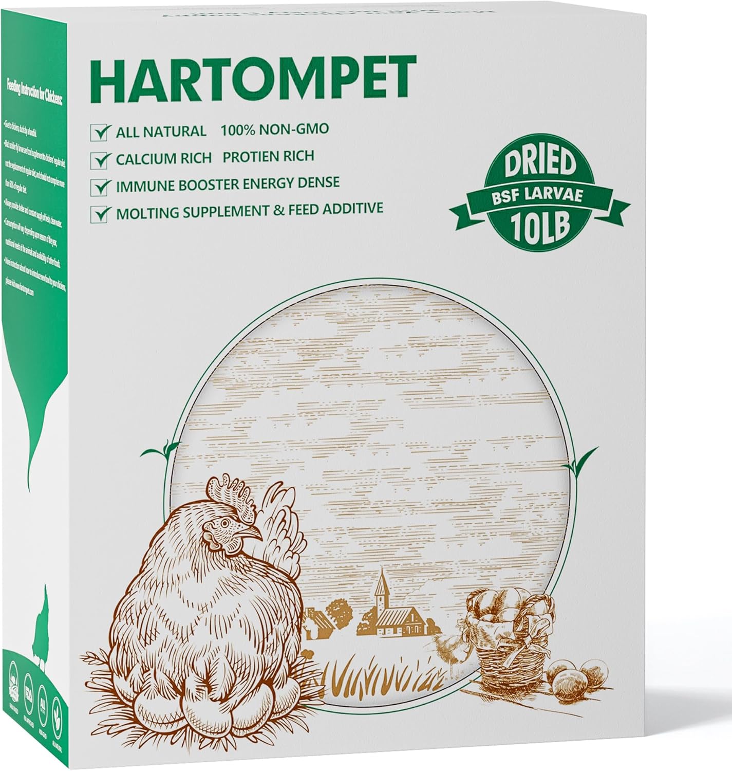 Dried BSF Larvae for Chickens - Non-GMO Poultry Feed Supplement, 85X More Calcium Than Mealworms, 10LB Grub Worms Perfect for Molting & Laying Hens, Ducks, and Wild Birds