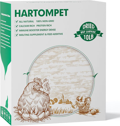 Dried BSF Larvae for Chickens - Non-GMO Poultry Feed Supplement, 85X More Calcium Than Mealworms, 10LB Grub Worms Perfect for Molting & Laying Hens, Ducks, and Wild Birds