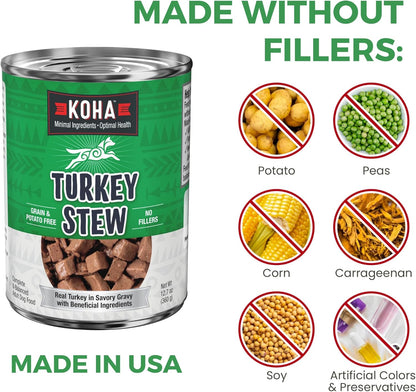 KOHA Minimal Ingredient Turkey Stew for Dogs, High Protein Limited Ingredient Dog Food, 12.7oz Cans (Case of 12)