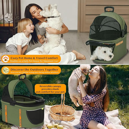PAWZIDEA Pet Stroller 4 in 1, Dog Strollers with Detachable Carrier No-Zip Canopy, Portable Pet Crate for Car Seat Travel, Foldable & Lightweight Jogger for Small/Medium Dogs and Cats, Storage Basket