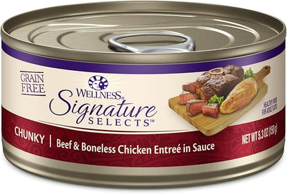 Wellness CORE Signature Selects Chunky Adult Wet Cat Food, Natural, Protein-Rich, Grain Free, 5.3 Ounce, 12 Pack (Beef & Chicken)