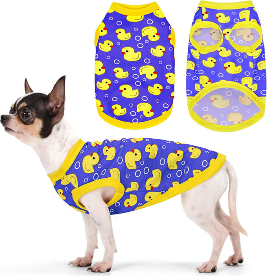 Adorable Yellow Duck Dog Shirt: Lightweight Polyester Cartoon Puppy Vest, Small Medium & Large Dog T-Shirt, Summer Pet Clothes, Cute Dog Apparel, Breathable Dog Tank Top Blue L