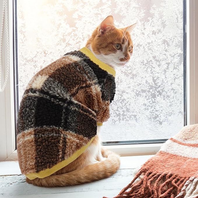 Cat Clothes -2 Legged Pullover Cat Sweater Soft Warm Pet Apparel Kitten Clothes for Kittens Only Elastic, Yellow L