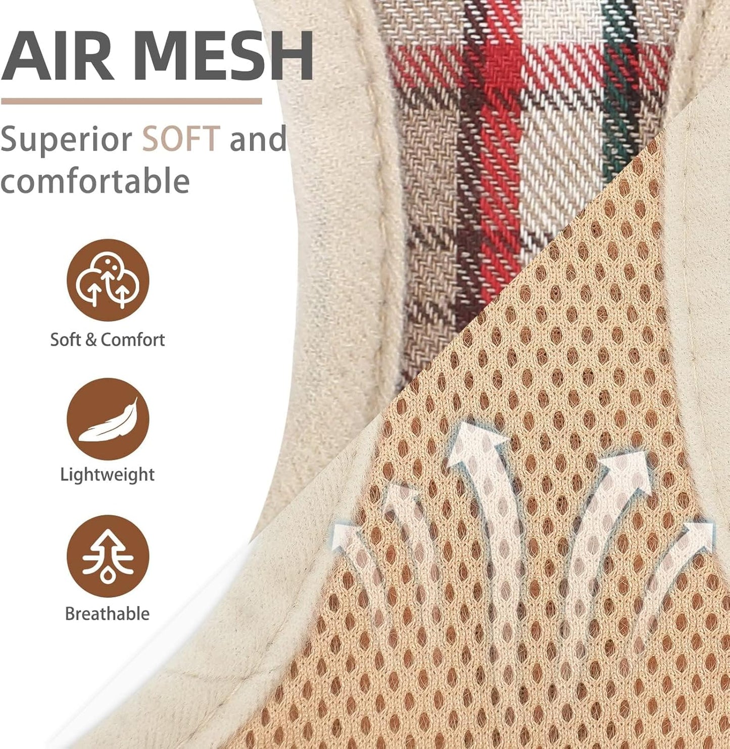 PUPTECK Adjustable Dog Harness Collar and Leash Set Step in No Pull Pet Harness for Small Medium Dogs Puppy and Cats Outdoor Walking Running, Soft Mesh Padded Reflective Vest Harnesses, Khaki XS