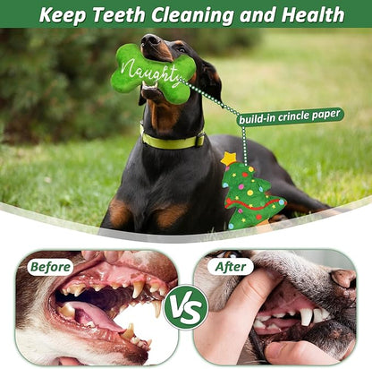 Christmas Dog Toys, 4pcs Stuffed Dog Squeaky Toys for Teething and Chewing, Tough Xmas Gift Toy Bundle Santa Toys for Small Large Dogs Puppy